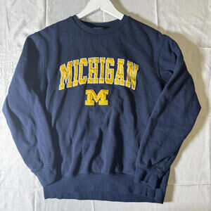 University of Michigan Pullover Sweatshirt M Navy Maize Colosseum Fleece